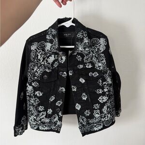 Amiri Toddler Black Denim Jacket with Paisley Print